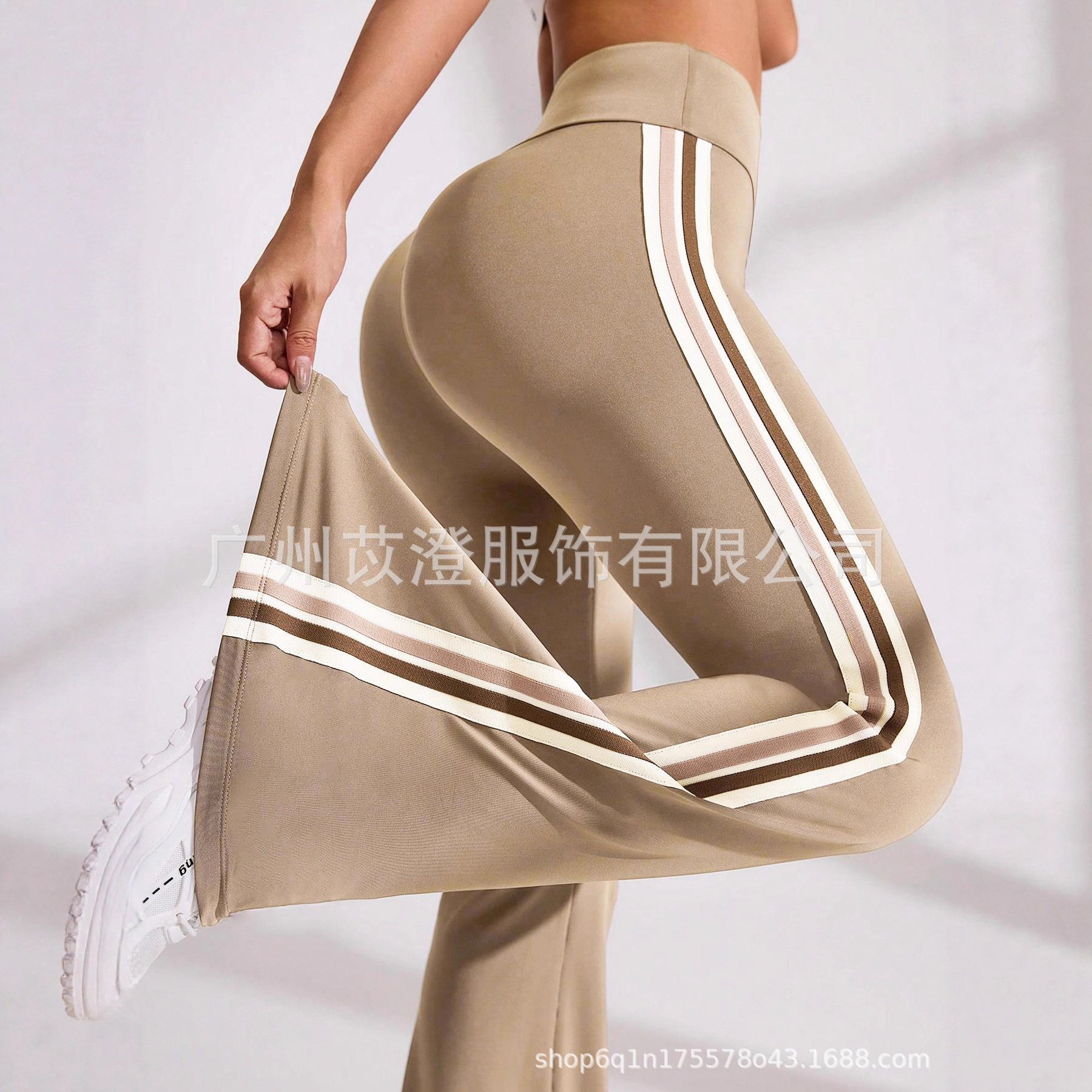 2025 Aliexpress New High-Waisted Striped Slimming Flared Pants Women's Casual Pants Hot-Selling European and American Style Casual Pants
