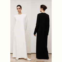 歐美中東晚禮服長袖黑白色亞馬遜連衣裙優雅簡約跨境禮服日常可穿