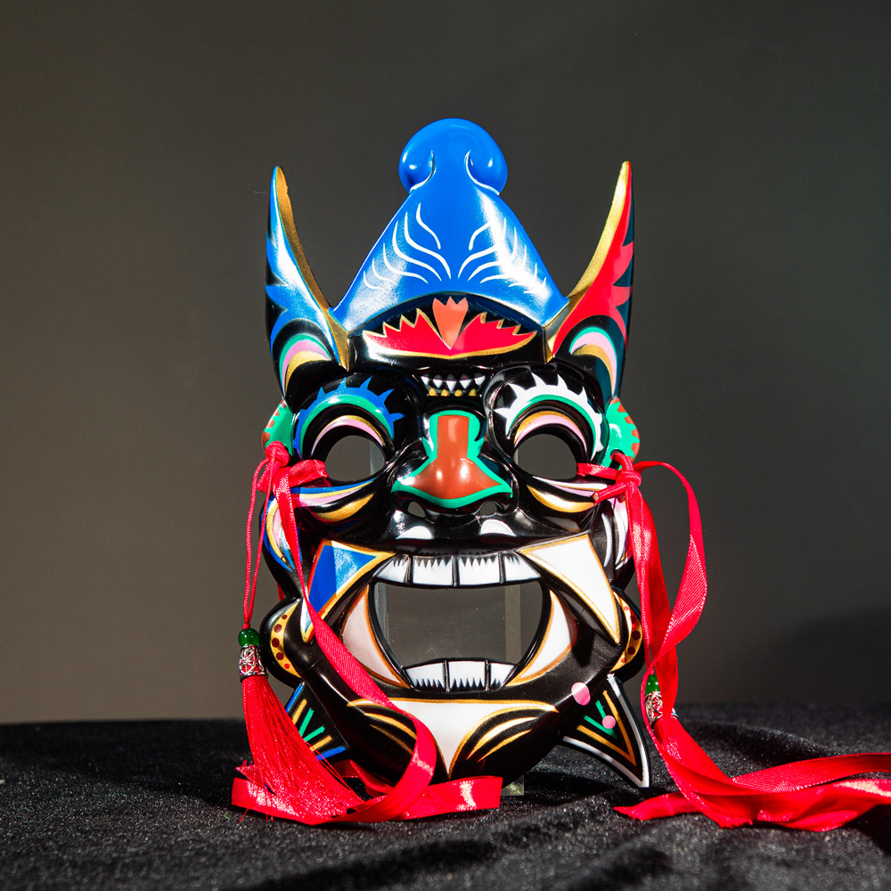 25 nuevas máscaras de la fiesta del templo pintadas COS tallado ABS Guizhou patrimonio cultural intangible decoración de la tienda de cara entera extraña
