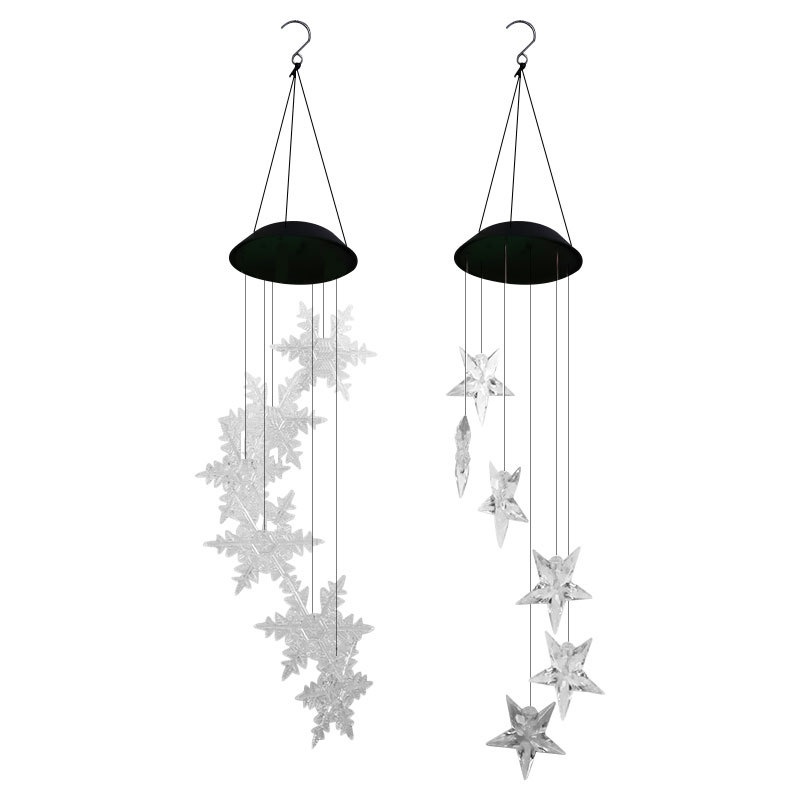 Nueva Navidad atmósfera decoración carillón de viento luz estrella copo de nieve protección del medio ambiente solar led carillón de viento Cadena de luz transfronteriza Venta caliente