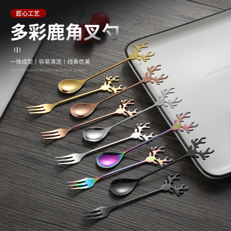 Cute Creative Elk 304 Stainless Steel Fork Spoon High Color Value Coffee Mixing Spoon Christmas Gift Spoon Fruit Fork Cute Creative Elk 304 Stainless Steel Fork Spoon High Color Value Coffee Mixing Spoon Christmas Gift Spoon Fruit Fork