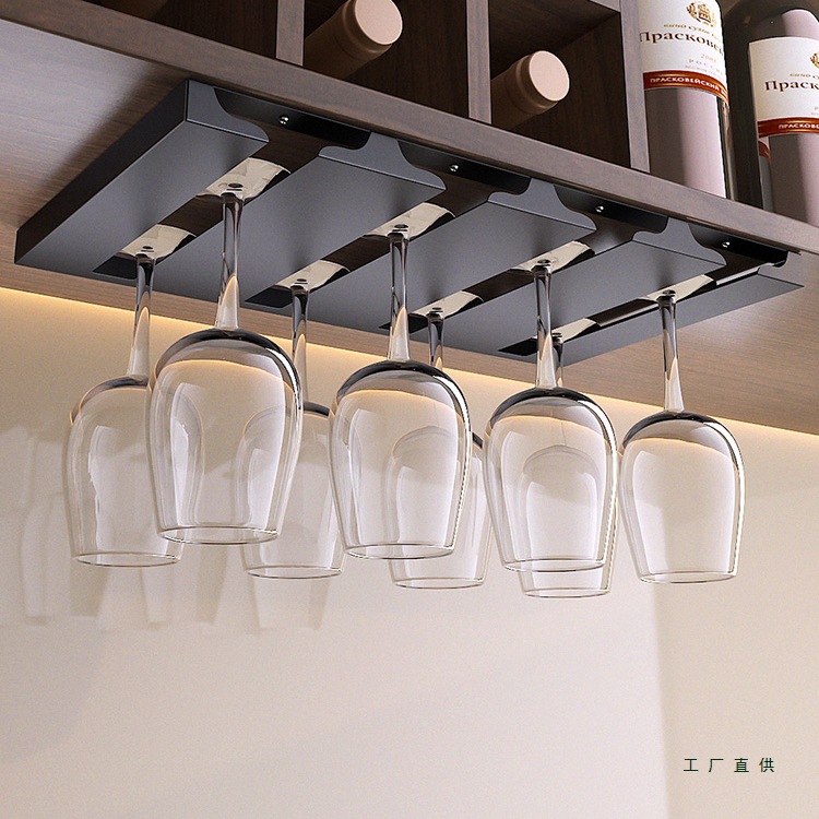 Stainless Steel Wine Glass Rack Hanging Upside down Without Punching Metal Household Kitchen Products Grape Wine Cabinet Hanging Goblet