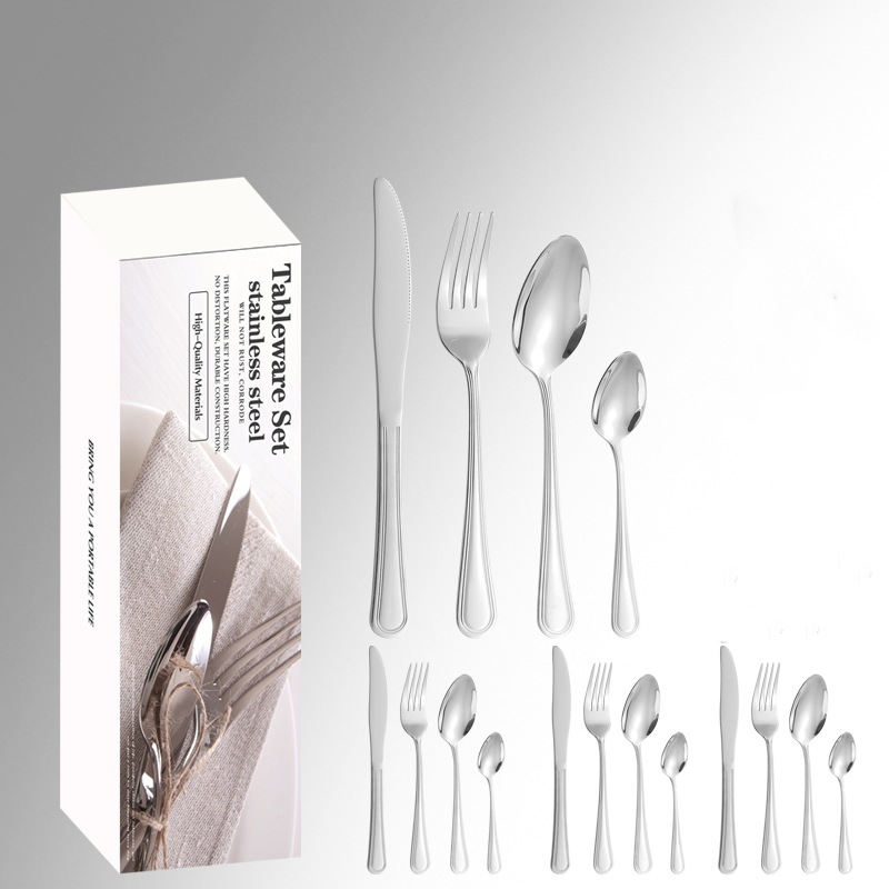 Cuchillo y tenedor de acero inoxidable, cuchillo y tenedor de comercio electrónico transfronterizo, set de 24 piezas, set de doble línea de cubiertos de comida occidental, set de caja de regalo