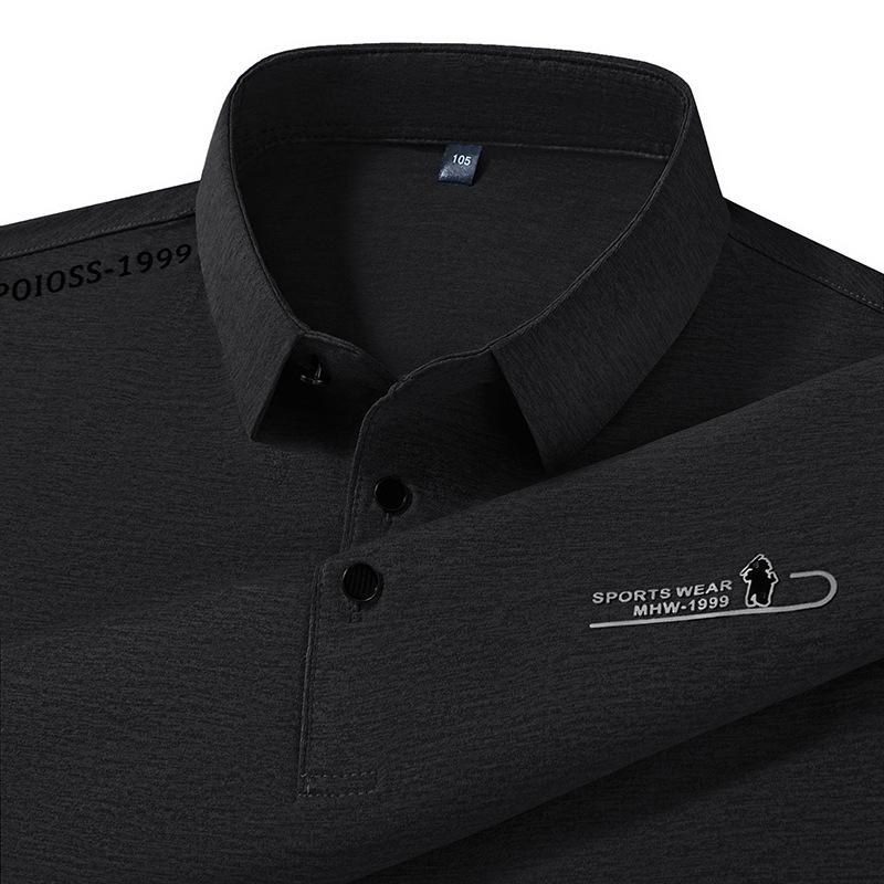夏のメンズ Tシャツビジネスライト高級ラペルトップ 2025 新しいシンプルな多用途プリント半袖薄手の Tシャツ男性|undefined