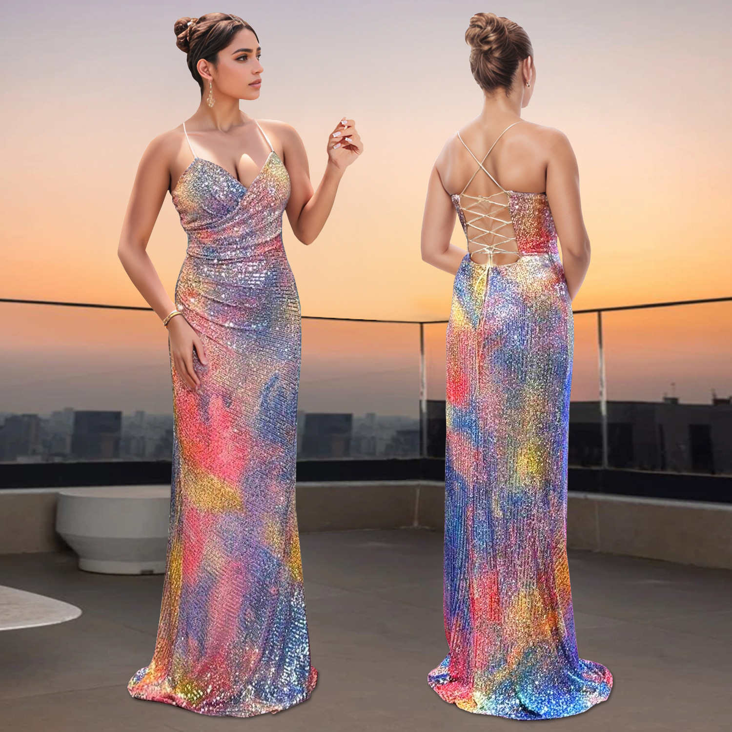 C7351 Cross-border AliExpress Amazon Moda europea y americana Vestido de brazo delgado con lentejuelas y tirantes sexy para mujer image 1