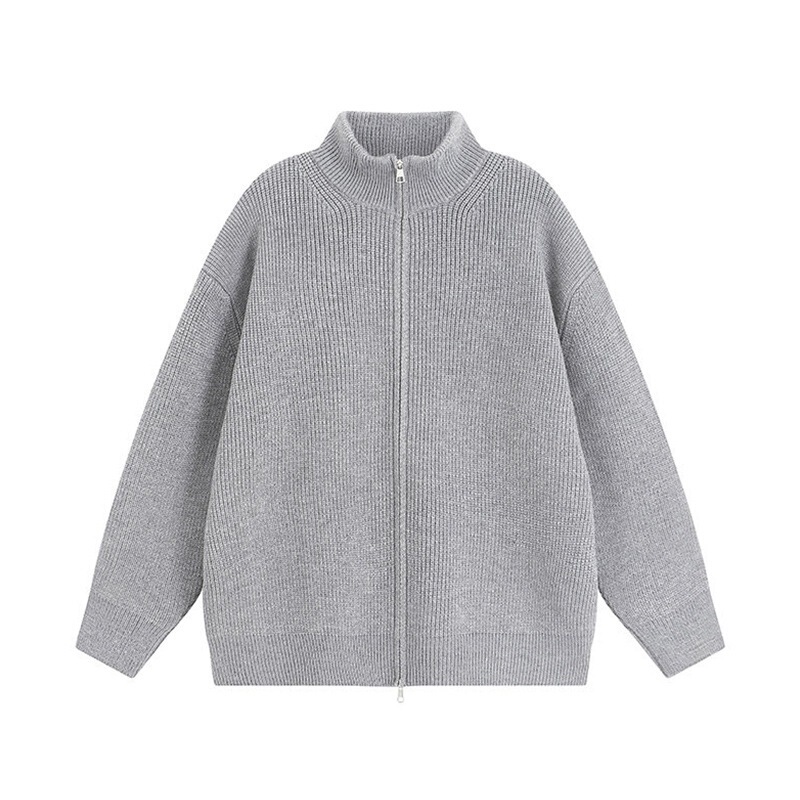 My1237 Autumn and Winter Zippered Knitted Jacket Sweater Men's Versatile Top Loose Stand-Up Collar Knitted Cardigan Trendy Men's Clothing