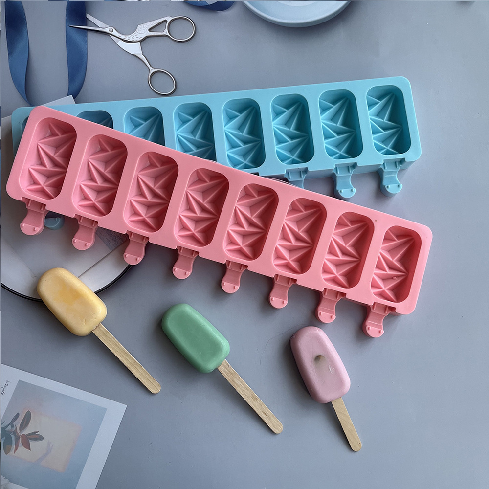 8 piezas de helado en forma de diamante, molde de goma, molde de helado, molde de helado, molde de silicona de helado blanco