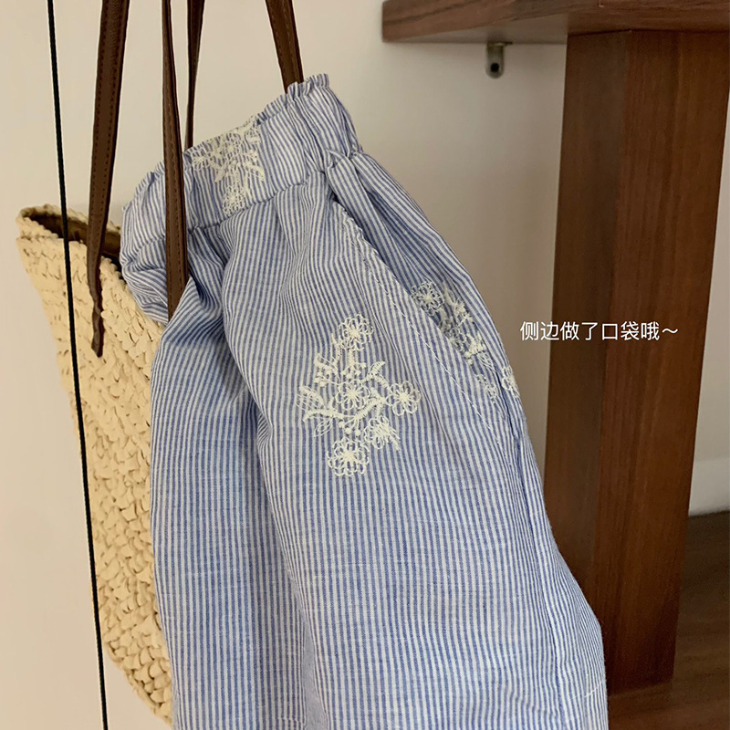 WGWE6873度假风刺绣长袖衬衫短裤气质防晒两件套|undefined