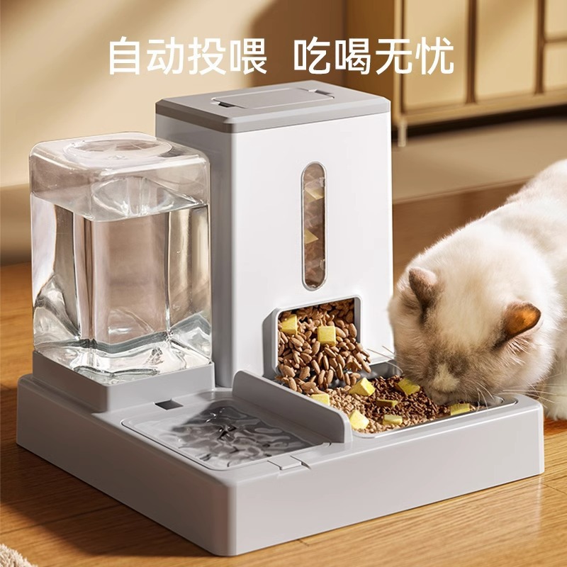 애완 동물 더블 볼 고양이 그릇 개 사발 스테인레스 개 사발 개 사발 음료수 대용량 일체형 자동 음료수 공급기