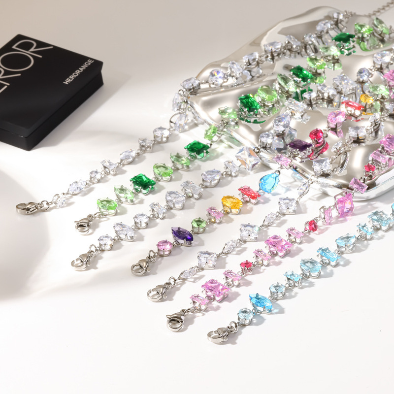 Cross-Border Sweet and Cool Sparkling Full Diamond Crystal Bracelet for Women, Light Luxury High-End Colorful Zircon Dopamine Stainless Steel Bracelet Cross-Border Sweet and Cool Sparkling Full Diamond Crystal Bracelet for Women, Light Luxury High-End Colorful Zircon Dopamine Stainless Steel Bracelet