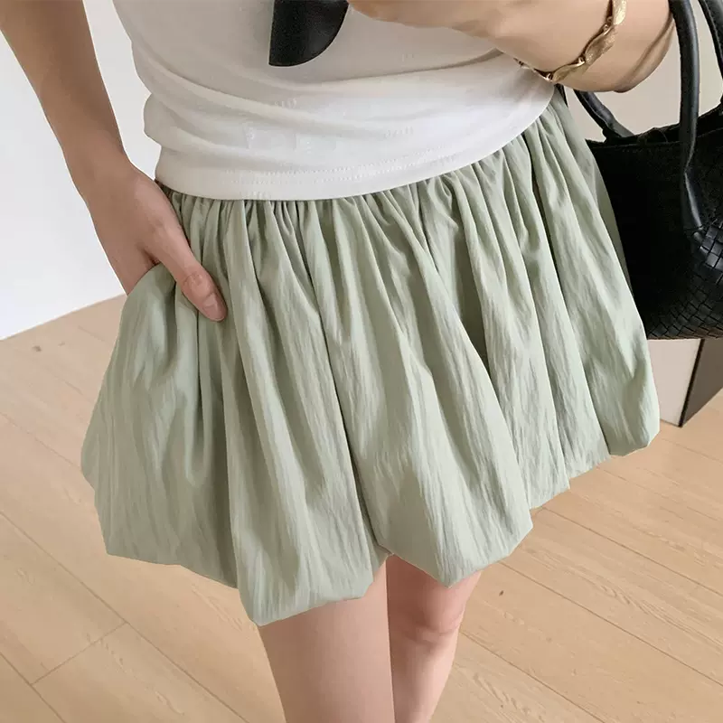蓬蓬甜美花苞短裙女夏季新款休闲温柔风小个子A字防走光半身短裙
