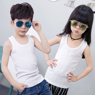 Children's I-Shaped Vest for Boys and Girls in Spring and Summer Pure Cotton Bottoming Vest Baby Pure Color Round Neck Slim Elastic Sling