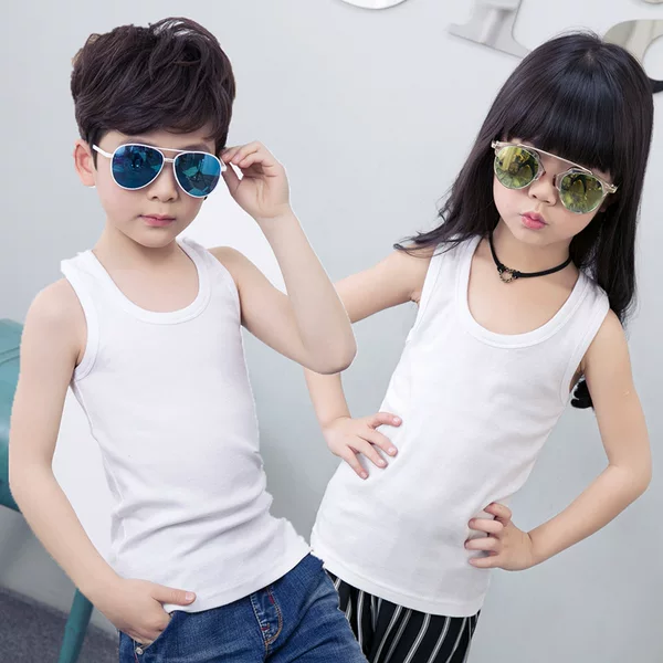 Children's I-Shaped Vest for Boys and Girls in Spring and Summer Pure Cotton Bottoming Vest Baby Pure Color Round Neck Slim Elastic Sling