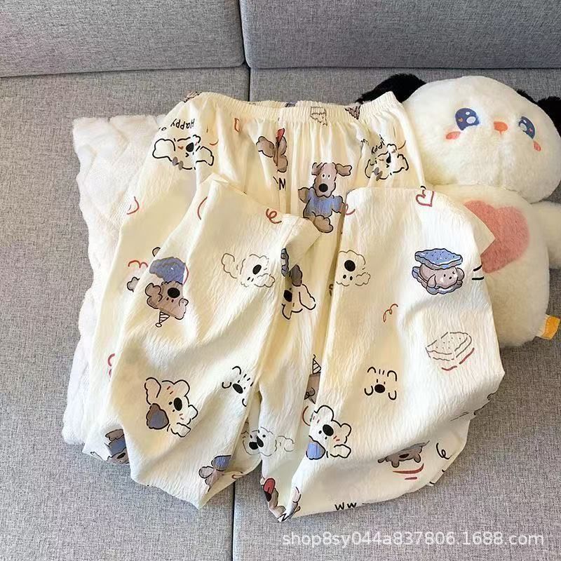 Dolce niña encantadora caricatura perro impresión pijama mujer primavera y otoño nuevo suelto pantalones largos de mangas largas set de ropa para el hogar