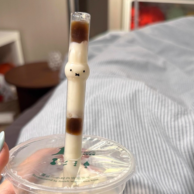 可爱米菲兔玻璃吸管高颜值透明奶茶咖啡大口径高硼硅耐高温吸珍珠|undefined