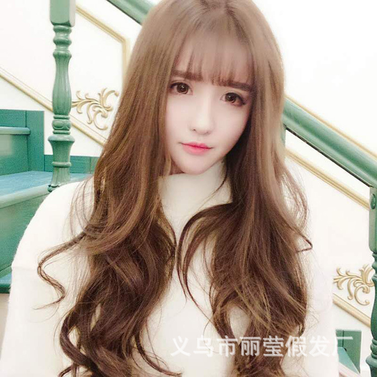 New doll kawaii wig long curly hair Korean style air bangs wig full head cover high temperature silk wig wholesale