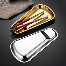 加厚不锈钢搁盘金色自助餐食品勺子夹方形扇形毛巾托盘烧烤小吃盘