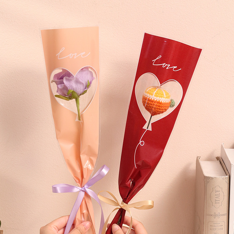 Bolsa de embalaje simple de una sola flor transparente ramo de rosas bolsa de triángulo bolsa individual bolsa de múltiples ramas material de tienda de flores florales