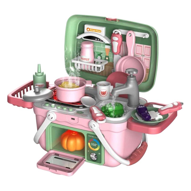 Cocina de pulverización de simulación para niños transfronterizos BBQ Barbecue PET doctor Tool play House canasta de juguete portátil