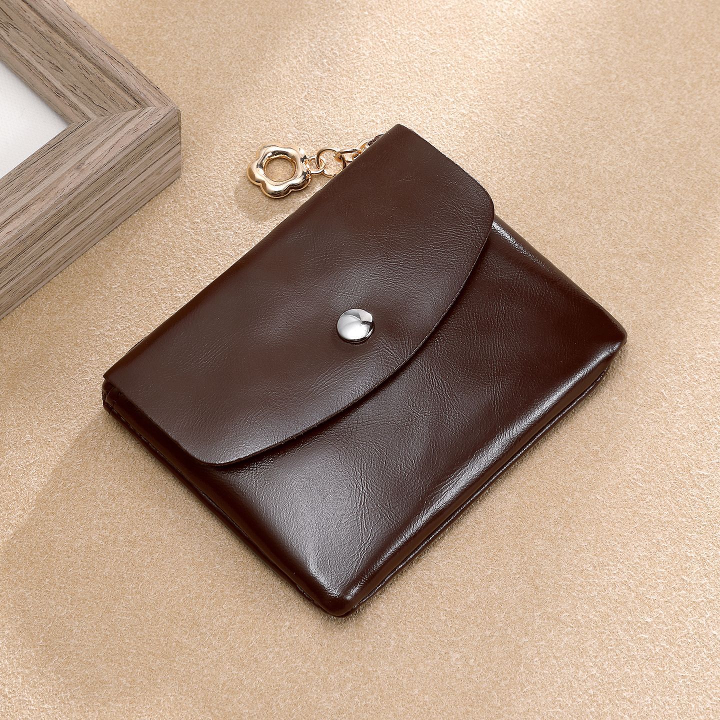 Mini bolso de cambio 2 - en - 1 bolso de tarjetas para hombres y mujeres, bolso corto de gran capacidad, bolso de doble capa de monedas de piel suave simple