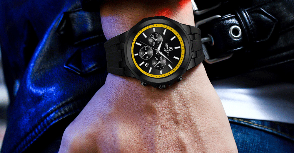 Reward skin-friendly silicone band quartz sports men's watch cross-border best-selling multi-function watch three eyes and six hands calendar_voghion.com