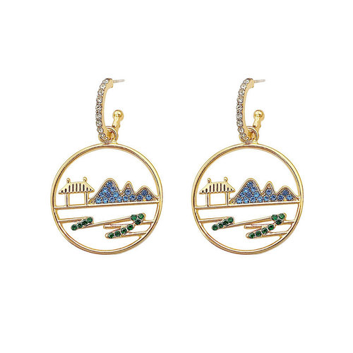 National trend Chinese style earrings, retro palace Ruyi tassel fan-shaped earrings, simple personalized earrings, antique style earrings