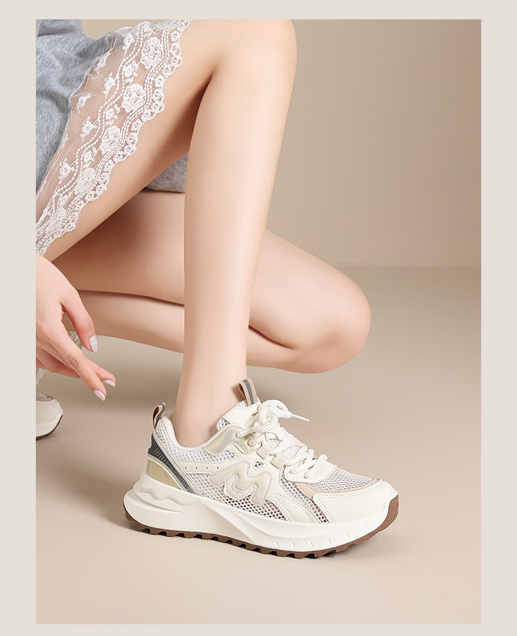 Giày sneaker nữ chunky đế dày tăng chiều cao 5cm, lưới thoáng khí, siêu nhẹ — IF11E màu be chi tiết 16