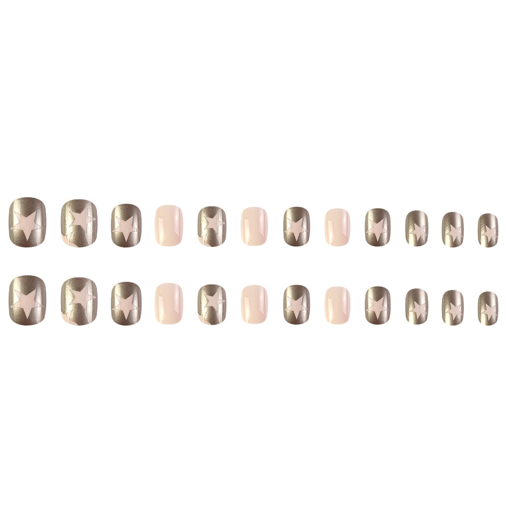 Color transfronterizo dulce y fresco desgaste de uñas polvo desnudo de plata metálica personalidad de manicuría estrella de moda parche de uñas