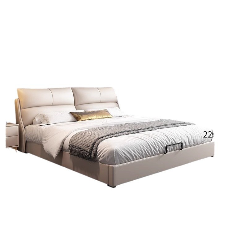 Cama de cuero moderna y simple de lujo ligera, cama de dormitorio principal de 1.8m, cama doble de 1.5m, cama de almacenamiento queen.