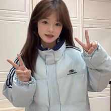 运动棉服2025女美式三条杠立领学生面包服超厚加大码宽松外套短款