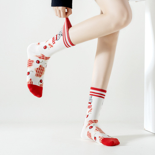 Lumi French oil painting socks women's mid-calf socks men's ins trend outer wear street retro fashion couple socks trendy socks