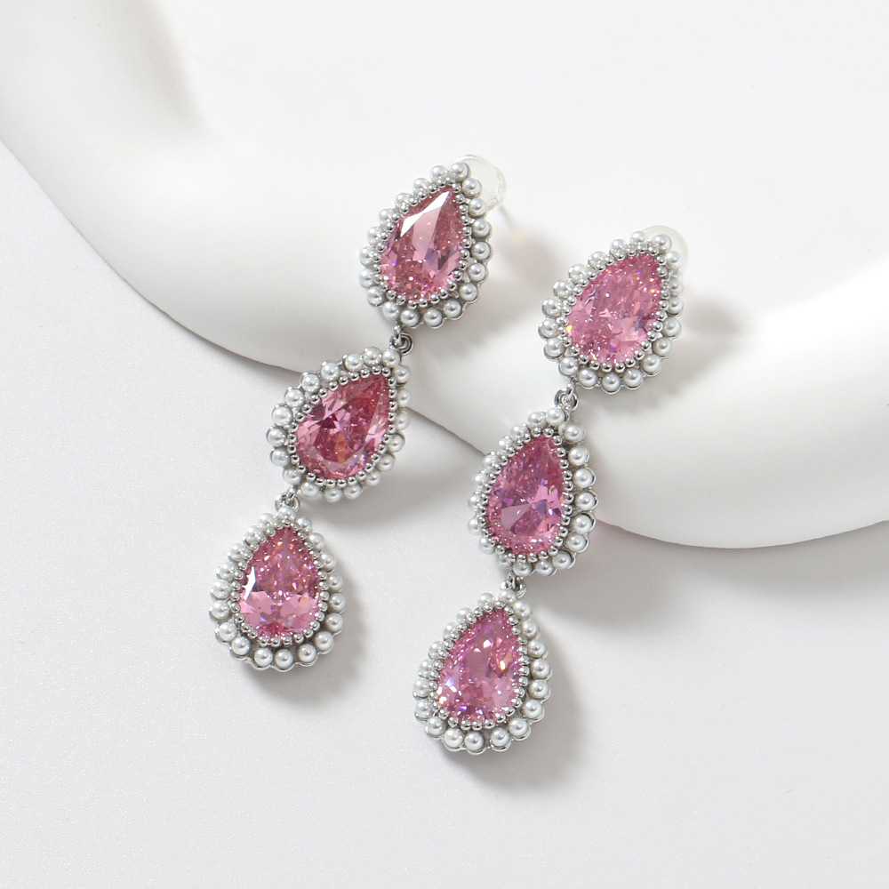 Fashionable fuchsia cute elegant earrings drop-shaped