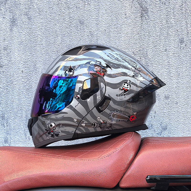 Orz casco de carcasa pequeña casco de cara a cara casco de motocicleta locomotora de doble lente hombres y mujeres de cuatro estaciones casco de crucero grande