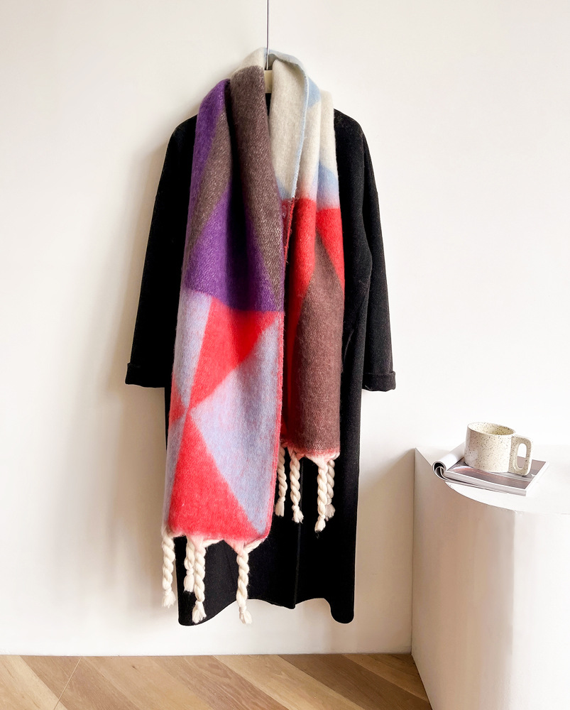 New Geometric Triangle Scarf Women in Winter with 100 Pairs of Tune, Green Hippocampus Hair Shawl for Women's Street_voghion.com