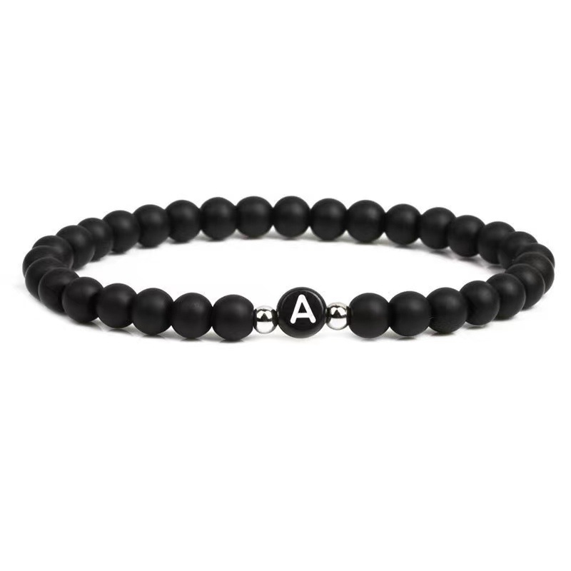 Europa y América natural negro esmerilado ágata 26 cartas pulsera con cuentas cuerda elástica carta pulsera personalizada pareja pulsera