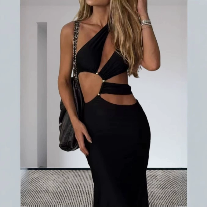 25 спот независимых станций Amazon трансграничные горячие распродажи летом новые косые плечевые шнуровки сплошной цвет платья без рукавов