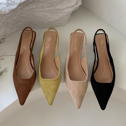 Velvet high heels, stiletto heels, pointed toe toe sandals, women's shoes, French style 2024 new summer elastic band back empty shoes
