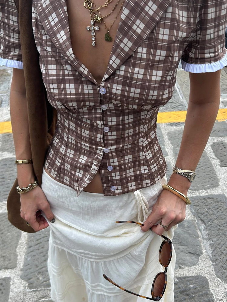 V-collar delgado mono hebilla chaqueta de encaje de verano 2025 nueva moda temperamento casual mujer estilo europeo y americano transfronterizo image 4