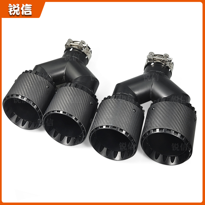 改装一出二尾喉碳纤维通用汽车双出四出89 101mm子弹头全哑黑