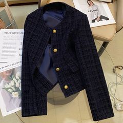 今年流行藏青色小香风西装外套女2025秋季新款气质名媛休闲上衣