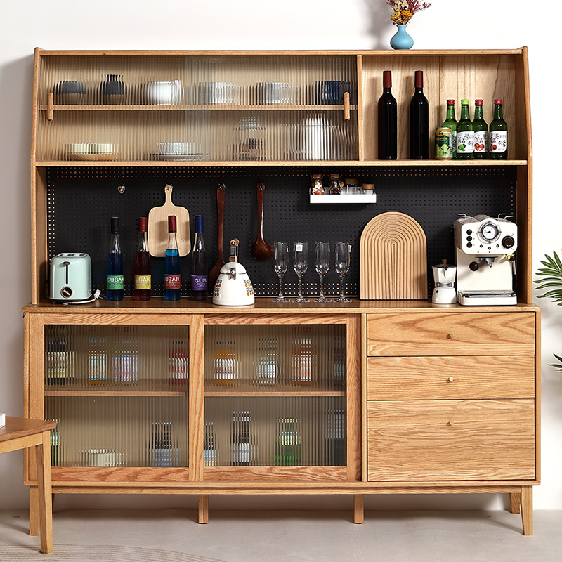 Factory Direct Sales Oak Sideboard Integrated Wall Storage Cabinet Solid Wood Tea Cabinet Home Kitchen Restaurant Tea Cabinet
