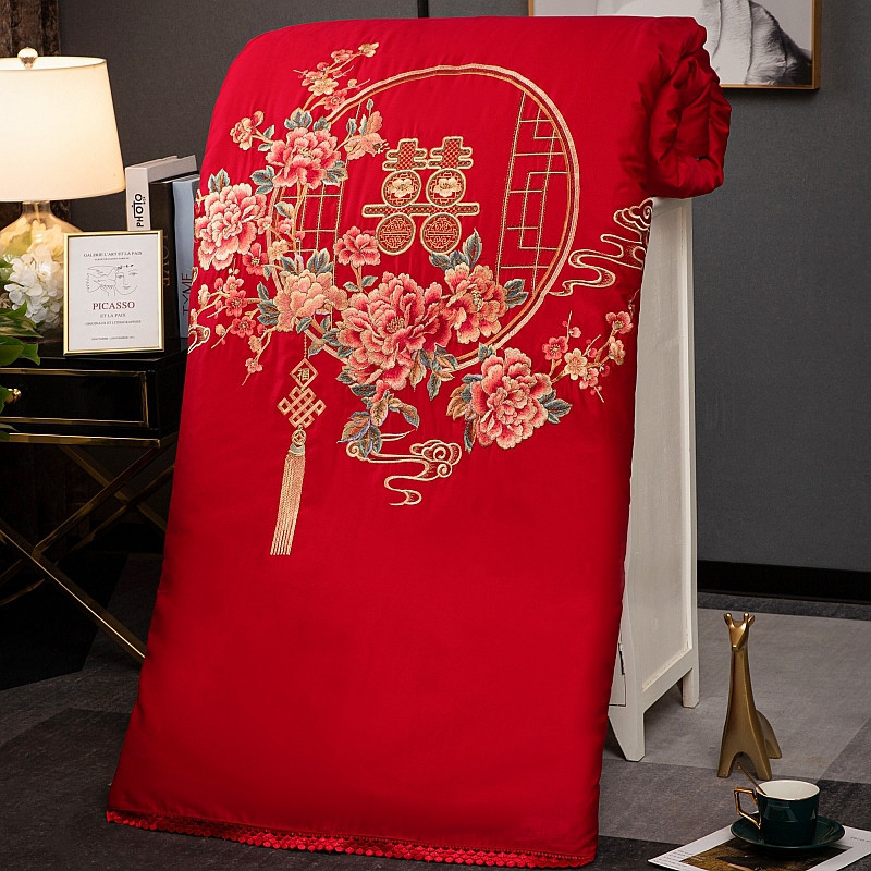 婚庆大红活里活面可拆卸蚕丝被 结婚100桑蚕丝长丝被可水洗机洗