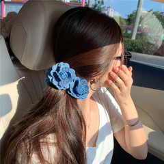 スイートクールブルーデニムフラワーハイエンドバナナクリップハーフタイヘアピン女性の後頭部ヘアピン