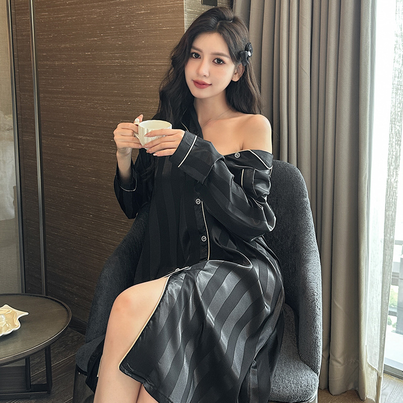 Fall 2023 Women's nightdress new Korean style pit jacquard long-sleeved dress sexy outerwear plus size homewear Fall 2023 Women's nightdress new Korean style pit jacquard long-sleeved dress sexy outerwear plus size homewear