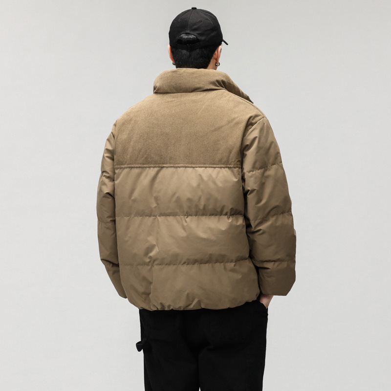 Piumino da uomo in autunno e inverno, giacca da pane con collo alto caldo e spesso, velluto a coste con cuciture di marca alla moda_voghion.com