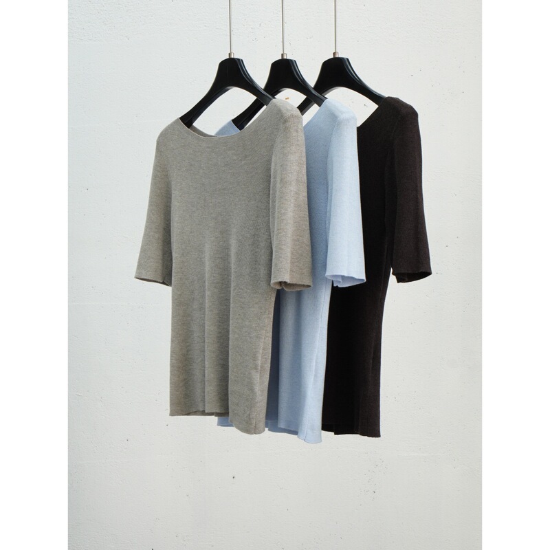 Quality! Women's slim-fit basic mid-sleeve fine wool knit top with a boat neck and sophisticated five-quarter sleeves Quality! Women's slim-fit basic mid-sleeve fine wool knit top with a boat neck and sophisticated five-quarter sleeves