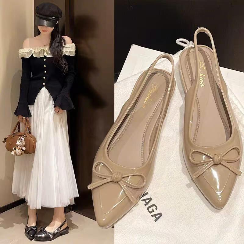Summer universal shoes wedge heel pointed-toe with bow