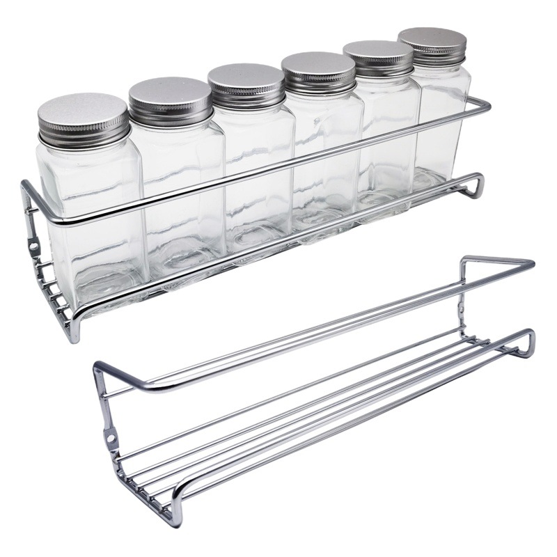 Estante de cocina de metal sin perforaciones transfronterizas simple almacenamiento montado en la pared estante de condimento para el hogar estante de drenaje de almacenamiento de especias
