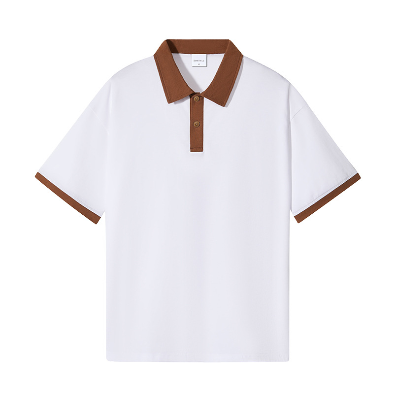 Tallas europeas y americanas, estilo retro americano, mangas raglán, camiseta holgada de algodón puro con cuello, polo de marca de moda, personalizable