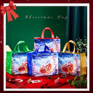 Customized Christmas Gift Bag Gift Coated Non-Woven Environmentally Friendly Shopping Tote Bag Cartoon Can Hold Baked Candies